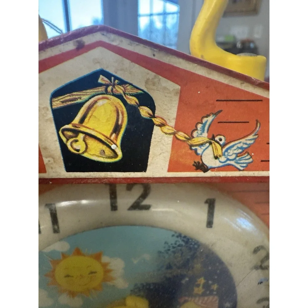 Vintage Fisher Price Music Box Teaching Clock 998‎ Works Wood Toy 1960s -video